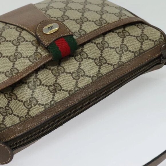 GUCCI GG Supreme Web Sherry Line Shoulder Bag PVC Beige Gold Red Auth ep9570 - Picture 7 of 15